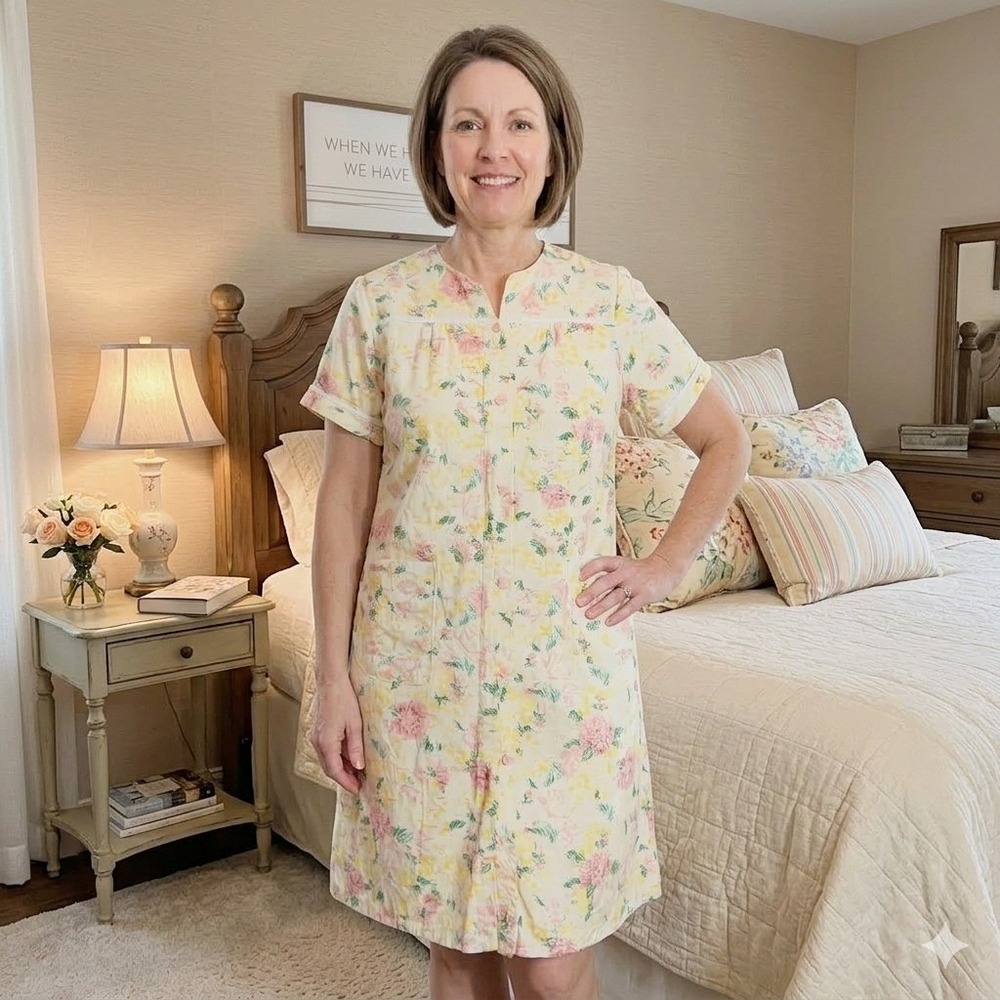 Yozly Womens Size Small Floral Snap Front House Dress Duster Robe Pockets Granny